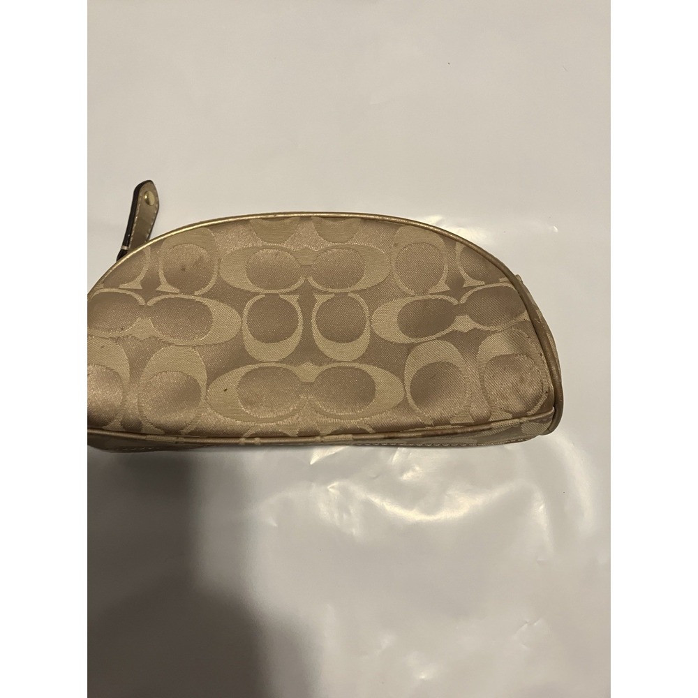 Vtg 2010 Coach Cosmetic Case Bag Limited Edition Estee Lauder Collab Beige/Gold - Picture 2 of 3